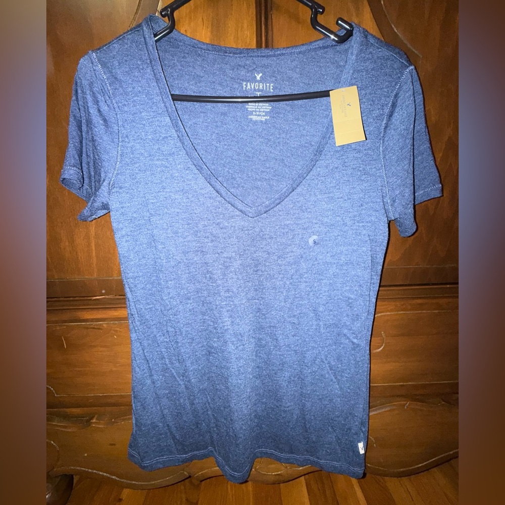 American Eagle Outfitters Blue V-Neck Tee